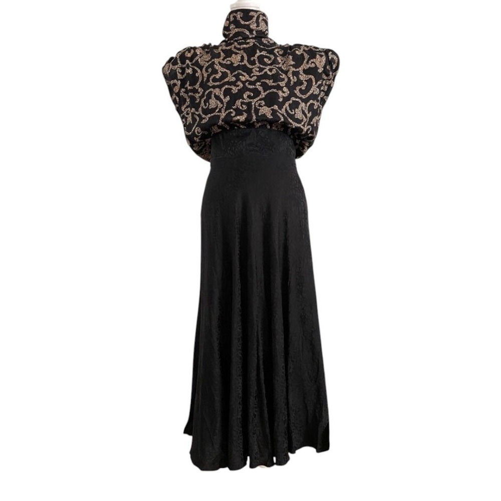 Vintage 80's Maggy London by Jeannene Booher Silk Dress Size 12 Black Gold